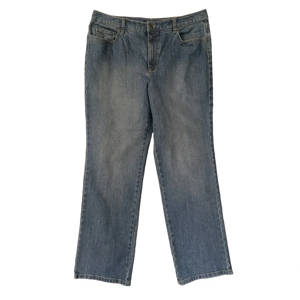 Talbots Straight Leg Jeans Womens 16 Blue‎ Stretch Beaded Embroidered Casual